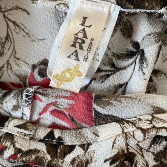 LARA Brown and Red Floral Tie Back Peplum Top, M - Picture 7 of 9